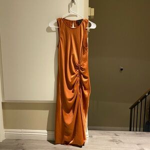 House of harrow 1960 Sleeveless Rust Orange Ruched Dress, size S